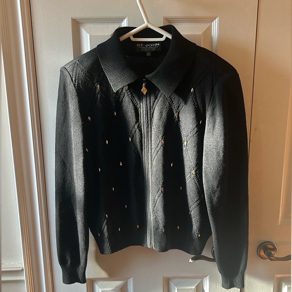 St. John Black Cardigan Sweater Elegant Design